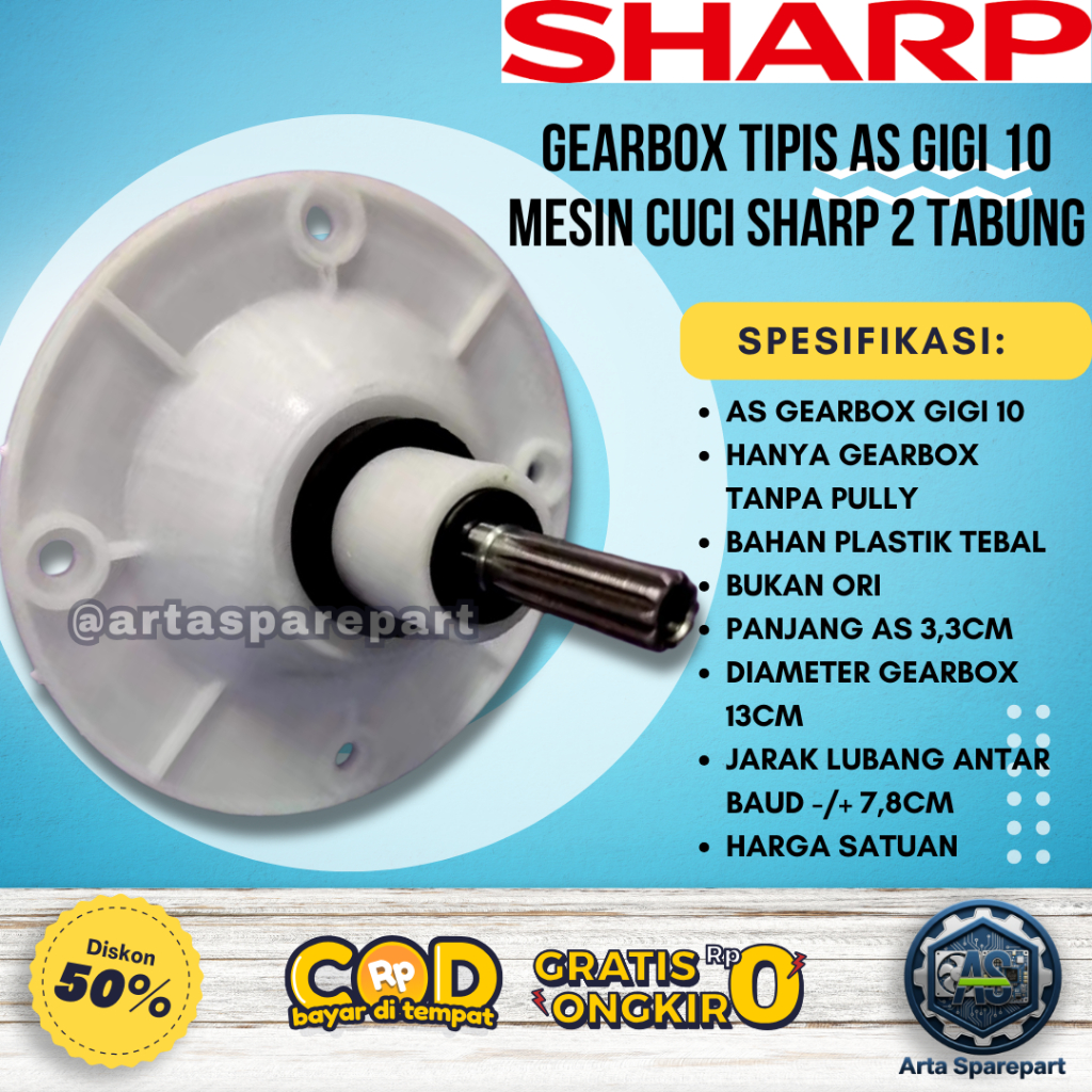 Gearbox TIPIS Mesin Cuci Sharp 2 Tabung As Gigi 10 dengan Kualitas Tahan Lama