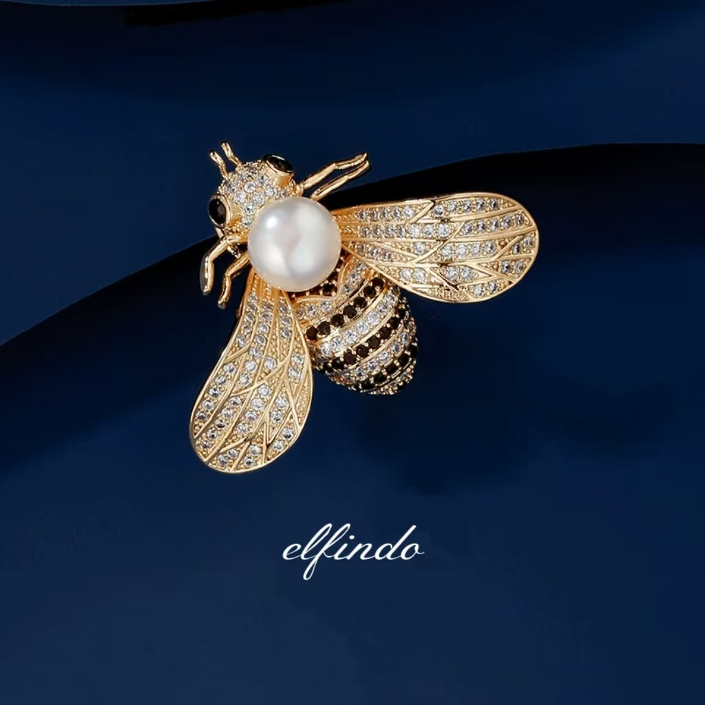 Elfindo- 032 Bros Lebah Populer Enamel Mutiara Gaya Busana Fashion Brooch Aksesoris Kekinian