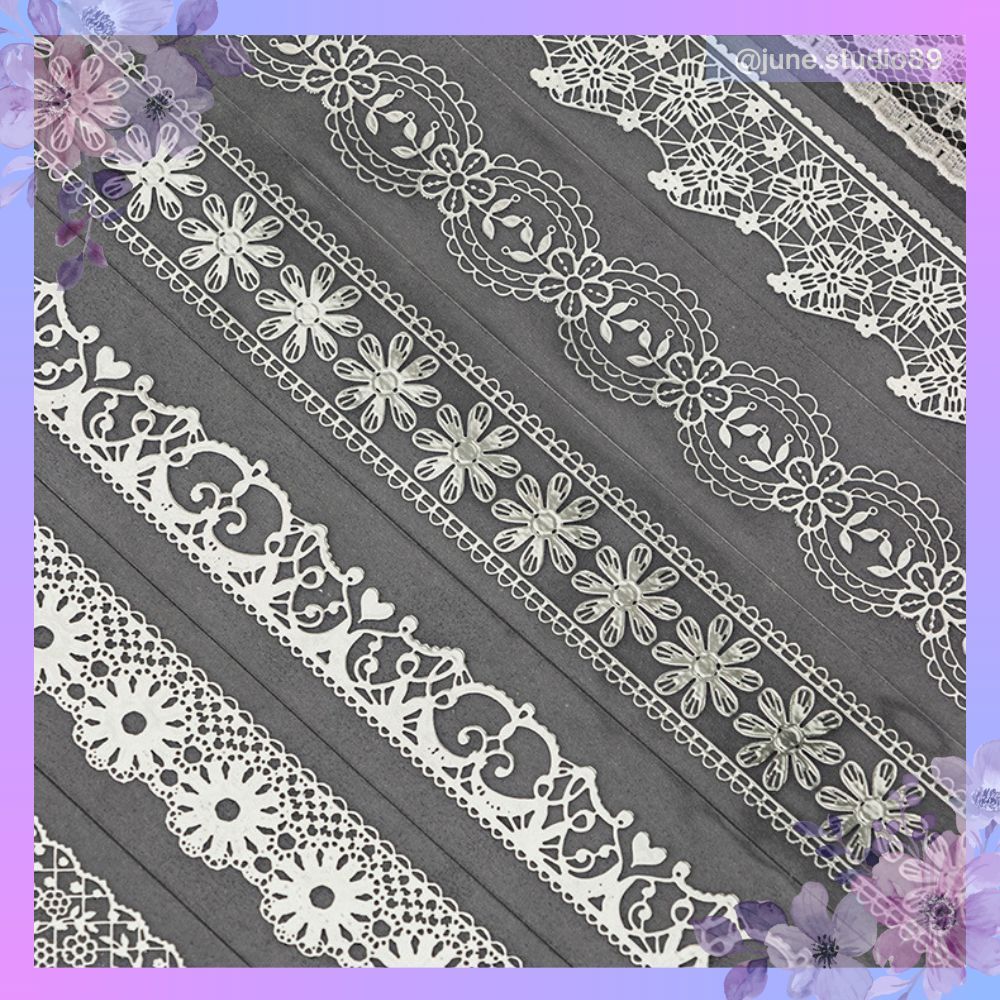 [JUNE] WT Silver Isle Lace Washi Tape PET Silver Hot Stamp Sticker Roll Selotip Waterproof PET Renda