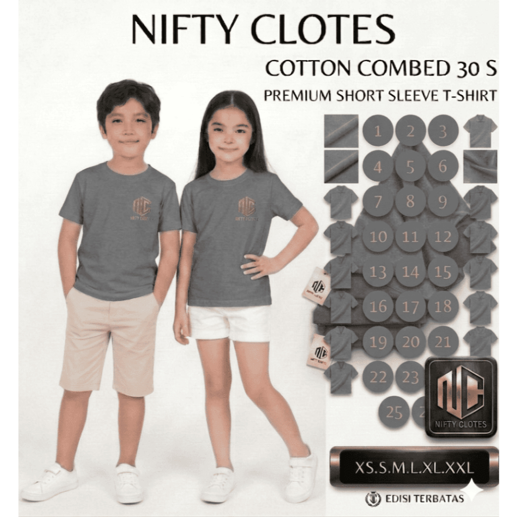 Niftycloth Kaos Polos Anak Lengan Pendek Abu Sedang