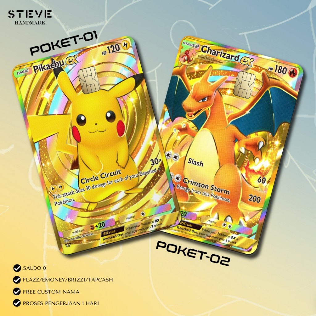 Flazz Gen 2 BCA Emoney Mandiri Pokemon Card Edition Custom Nama