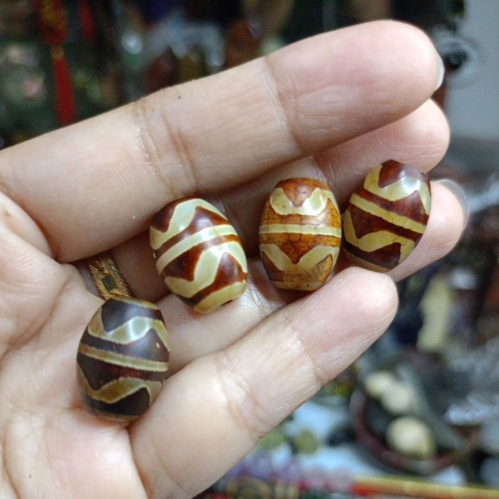 spacer tibetan dzi bead tiger tooth asli batu alam natural agate