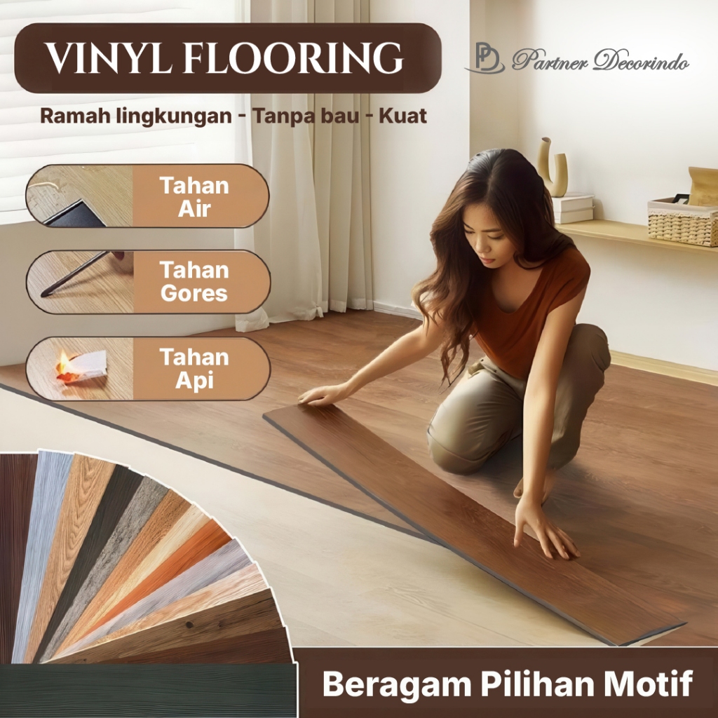(1m²) Vinyl Flooring Lantai PVC Vinyl Lantai Kayu dengan Serat Kayu