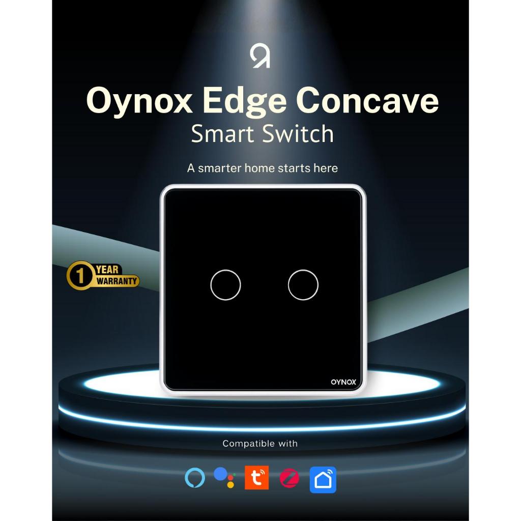 Oynox Edge Concave Premium Smart Switch 1/2/3 Gang Touch Tempered Glass Zigbee Saklar Lampu Smart Ho