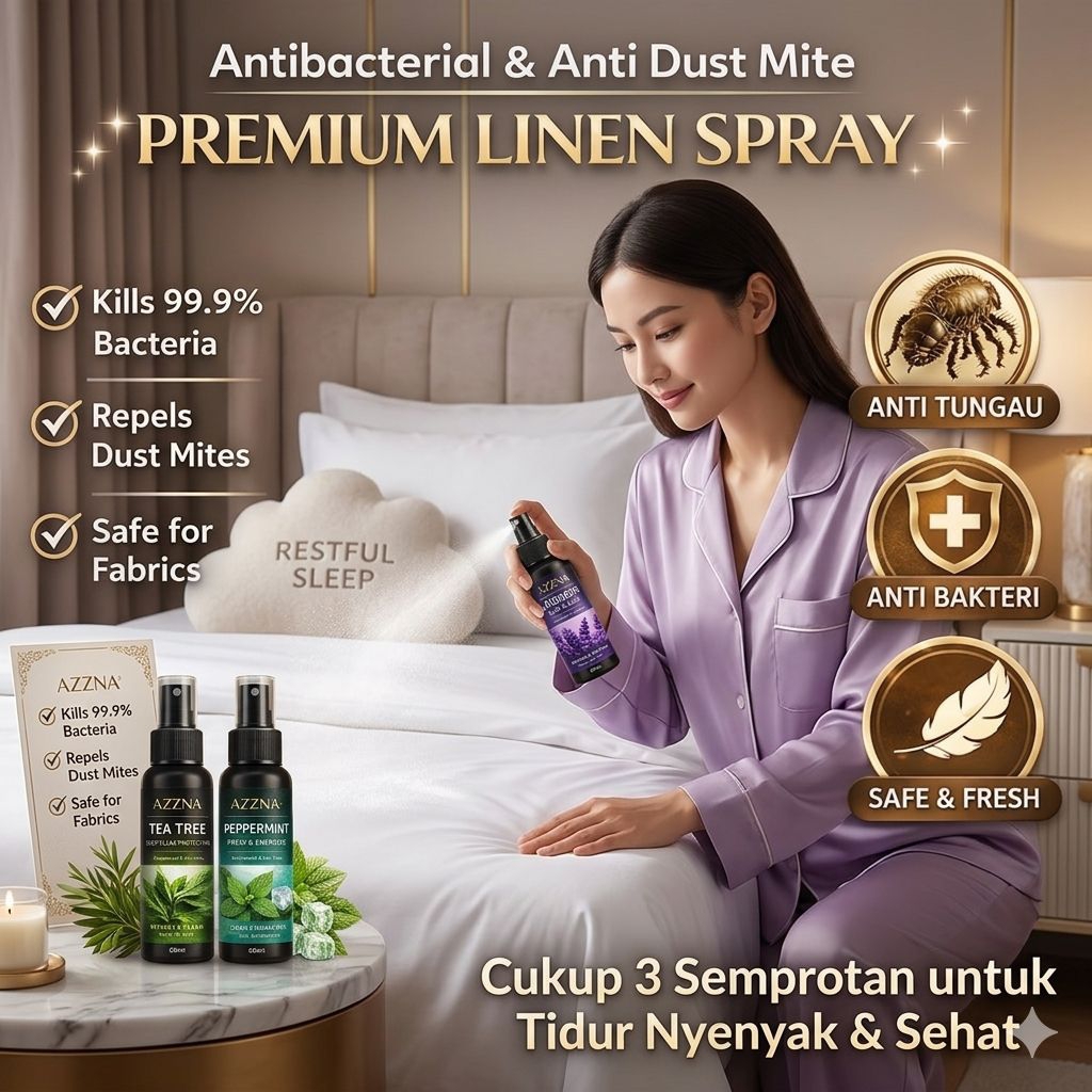 AZZNA Deep Sleep Pillow Mist Linen Spray Aromatheraphy Anti Tungau & Anti Bakteri 60ml | Pengharum S