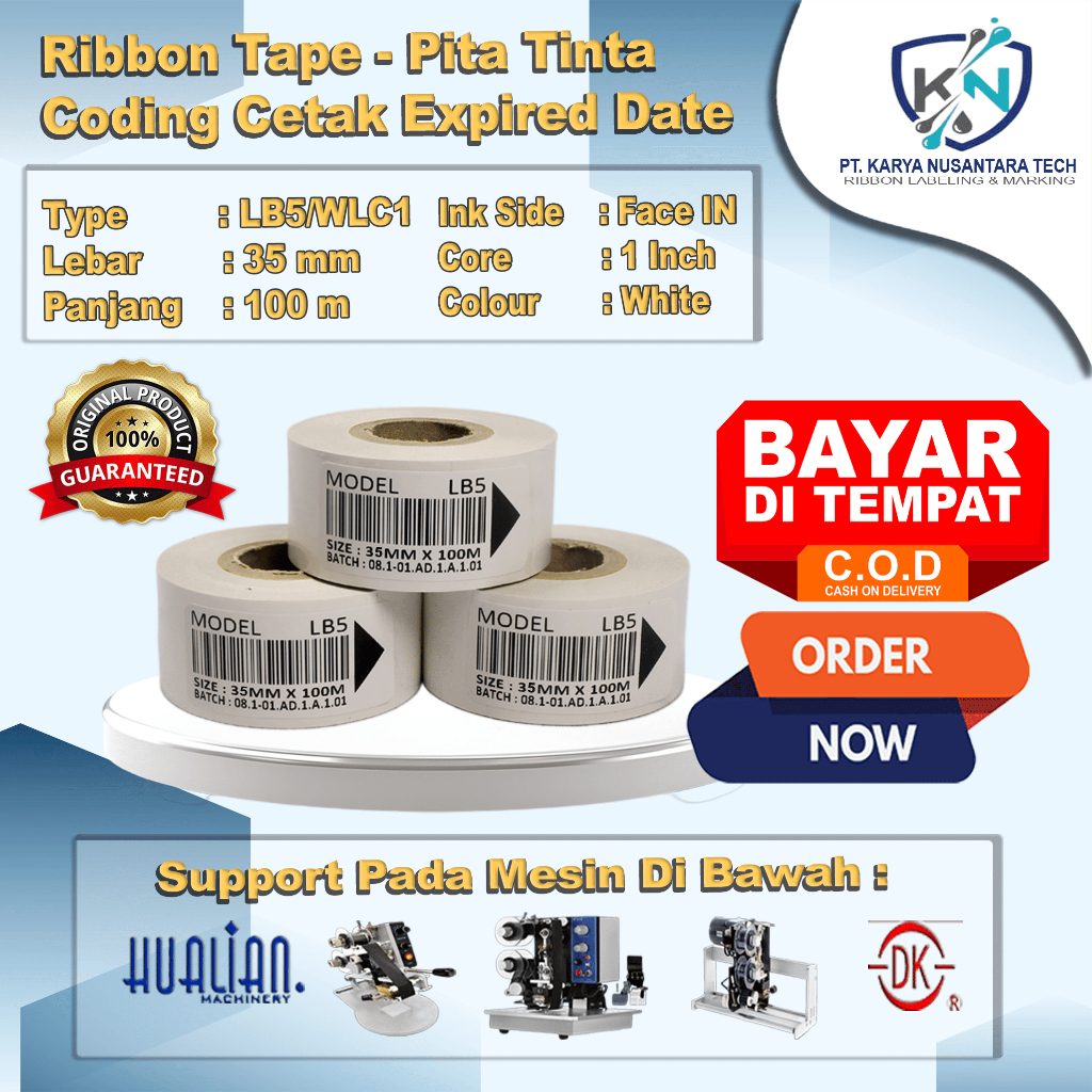 Ribbon Tape Hot Foil Type LB5 Ukuran 35mm x 100m Putih - Tinta Coding Expired Hot Stamping