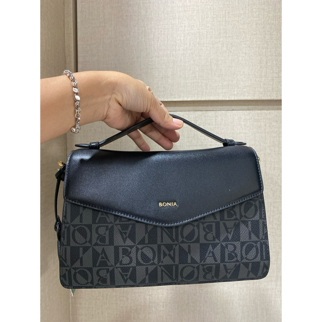 TAS BONIA ORIGINAL METIS MONOGRAM HITAM TALI LEBAR