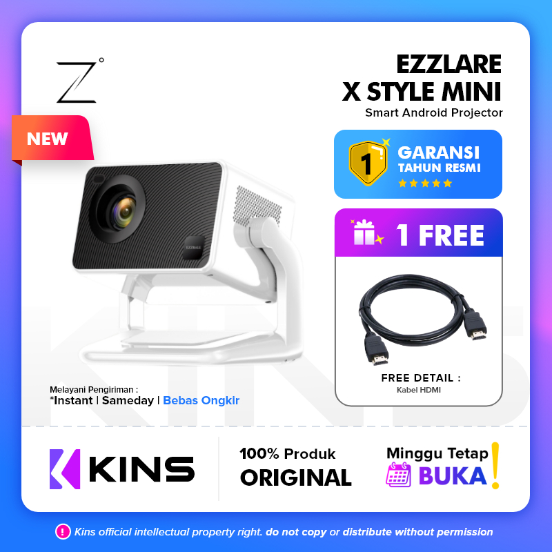 EZZRALE SMART PROYEKTOR LCD X STYLE MINI 720P 3500 Lumens Smart Android Projector 9.0