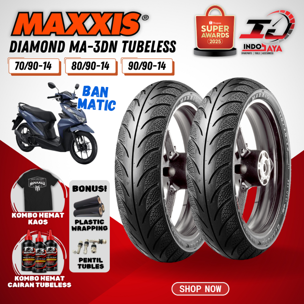 [BAYAR DI TEMPAT] (READY STOCK) BAN MAXXIS DIAMOND MA-3DN TUBELESS (70/90-14 / 80/90-14 / 90/90-14 )