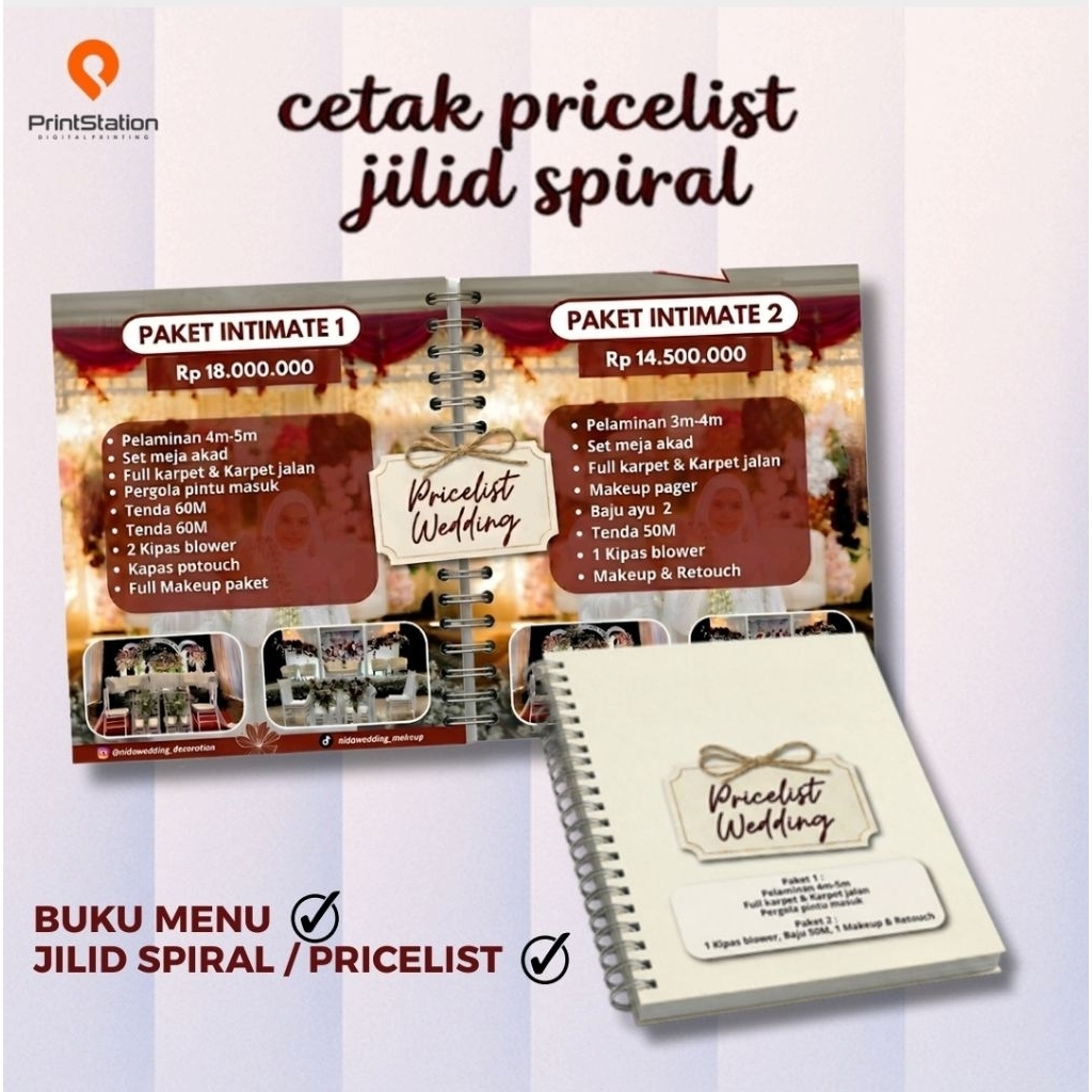 BUKU MENU PRICELIST / JILID SPIRAL LAMINASI LAMINATING A4 F4 A3 TERMURAH DESAIN CUSTOM