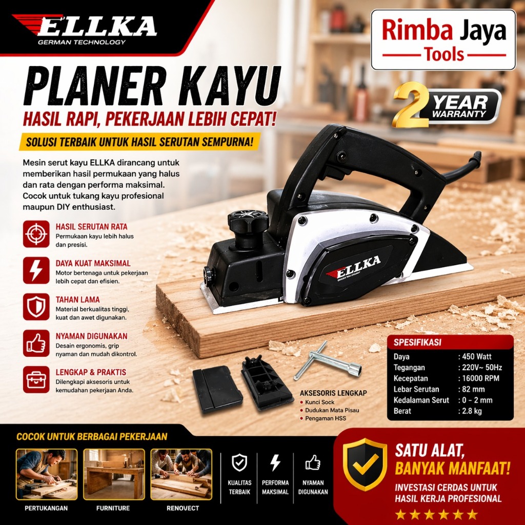 ELLKA Mesin Serut Kayu Mesin Planner Ketam Sugu Kayu 82 mm Model makita