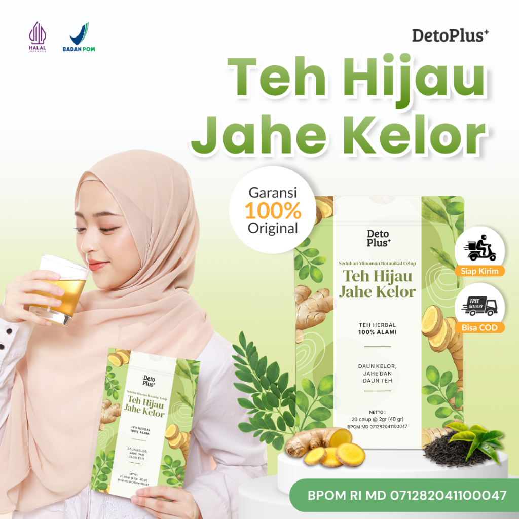 [BPOM] Teh Hijau Jahe Kelor Detoplus - Teh Celup Minuman Rempah Alami Daun Kelor Jahe Daun Teh - Hal
