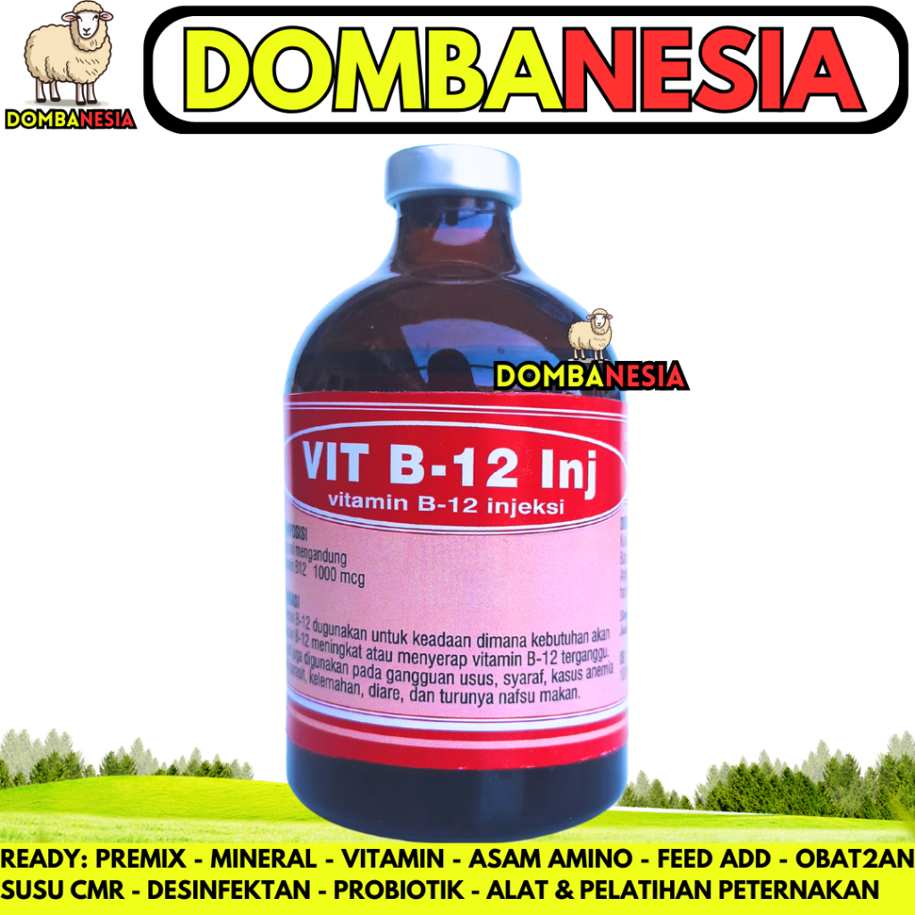 VIT B12 INJ 100ML BOTOL MERAH - Vitamin B12 Hewan Meningkatkan Nafsu Makan Hewan Ternak Sapi Kambing
