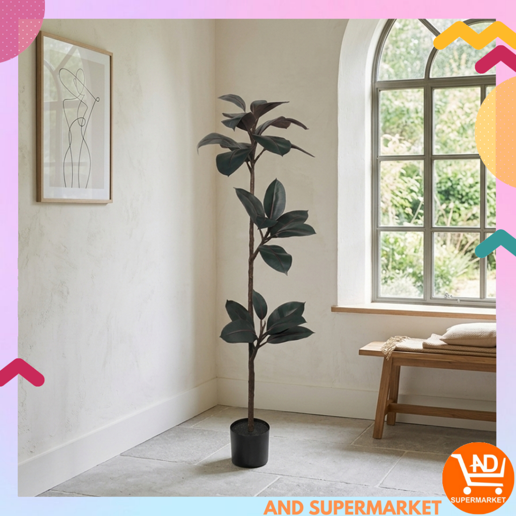 Pohon Hias Karet Kebo Tinggi 150 CM Rubber Plant Artificial Dekorasi Sudut Ruangan Rumah PBP244