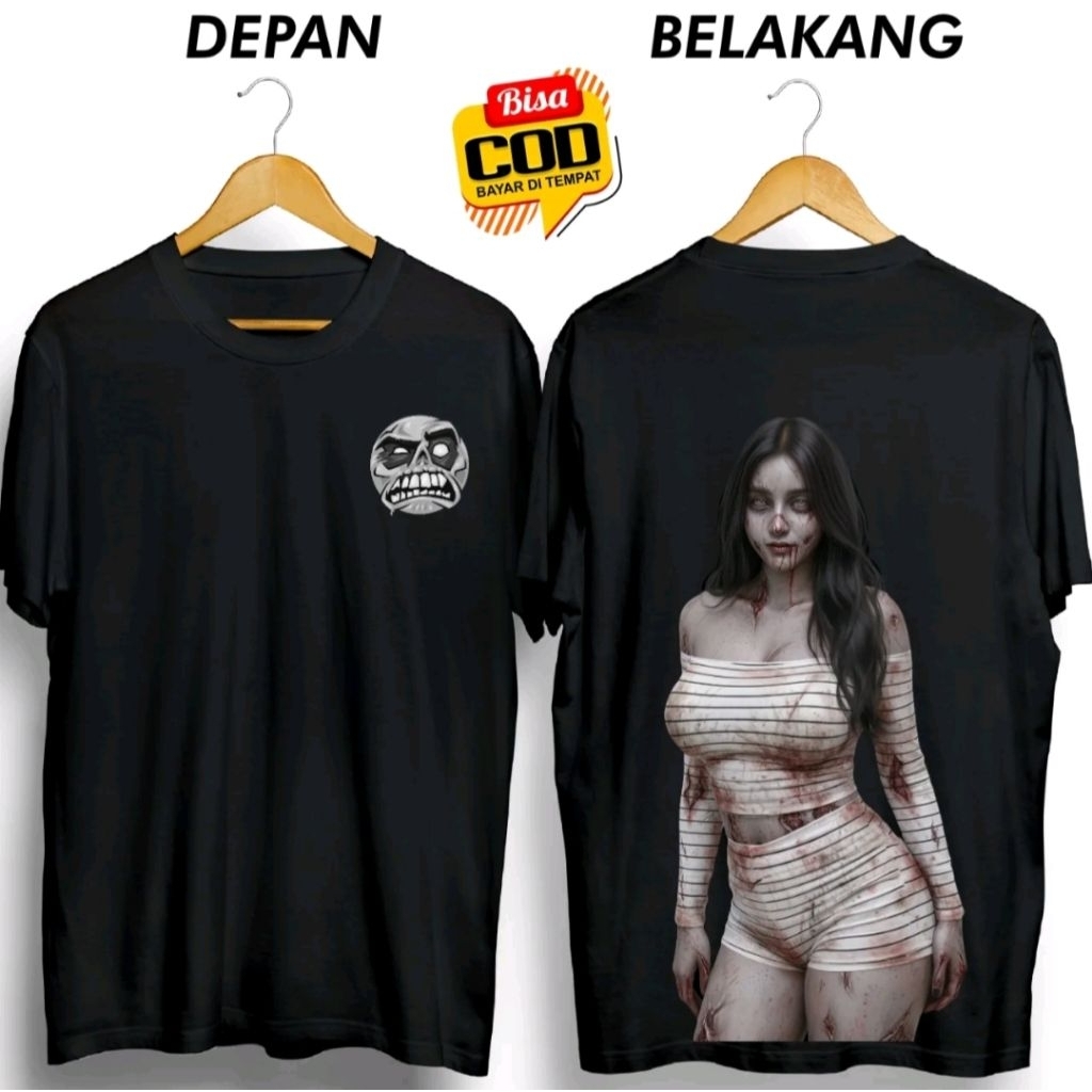 KAOS DISTRO HANTU CEWEK BELANG HITAM SEKSI