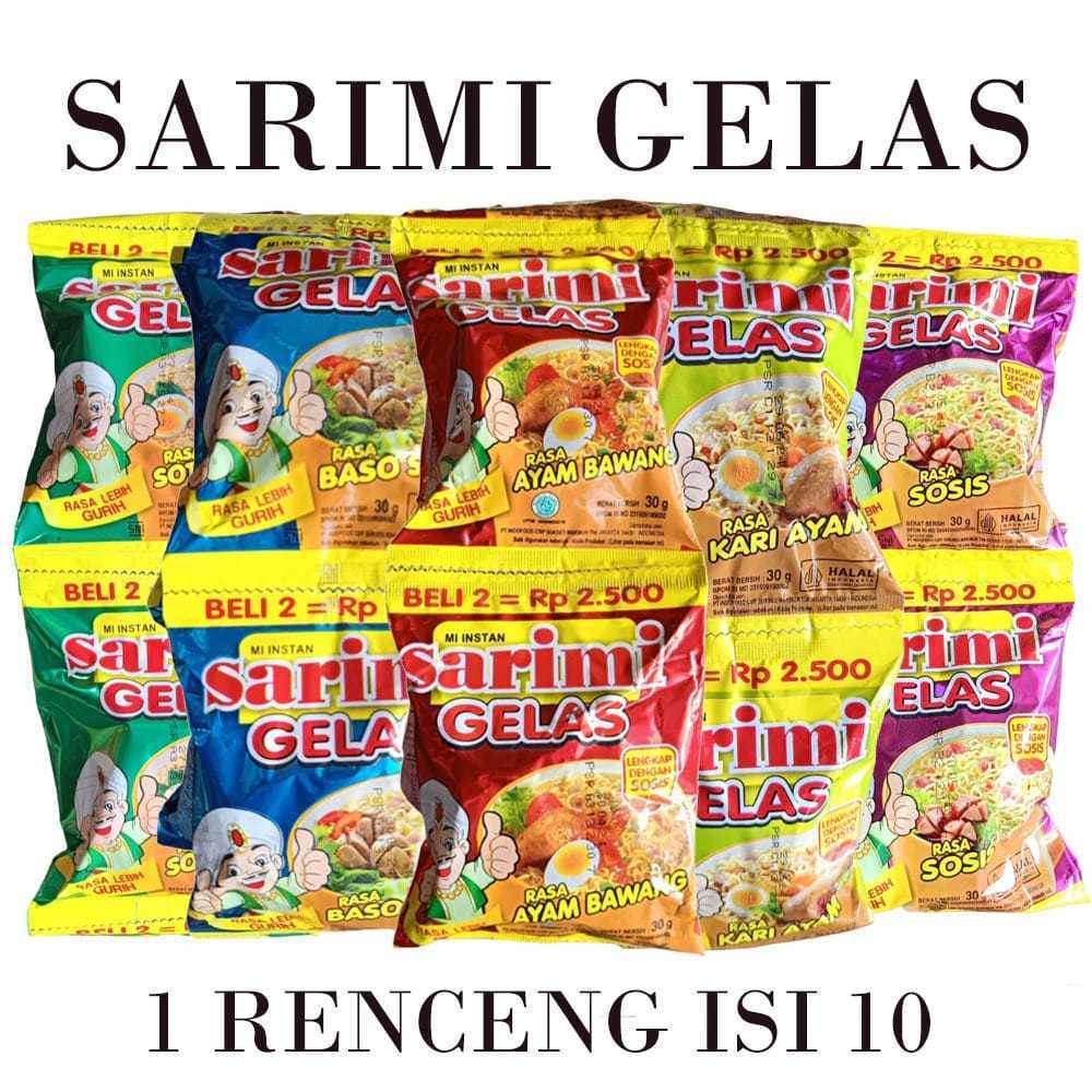 ( HOKKY ) Mie Gelas Sarimi Renceng 27gr x 10 Pcs Mi Gelas Ayam Bawang Baso Sapi Soto Ayam kari Ayam 