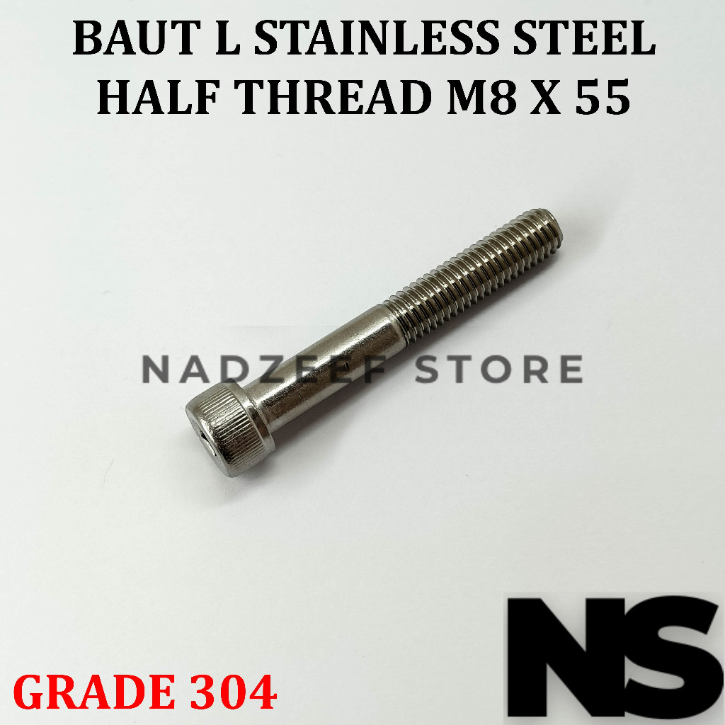Baut L M8x55 M8 x 55 Half Drat Stainless Steel 304