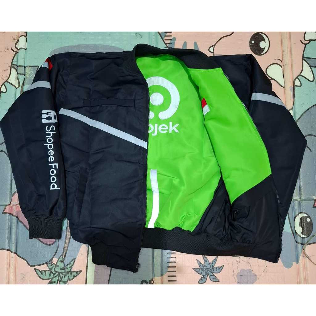 BISA COD JAKET BOMBER GOJEK HIJAU SOPI HITAM BISA DIPAKE BOLAK BALIK BORDIR SAKU JAKET ADA 6 MURAH