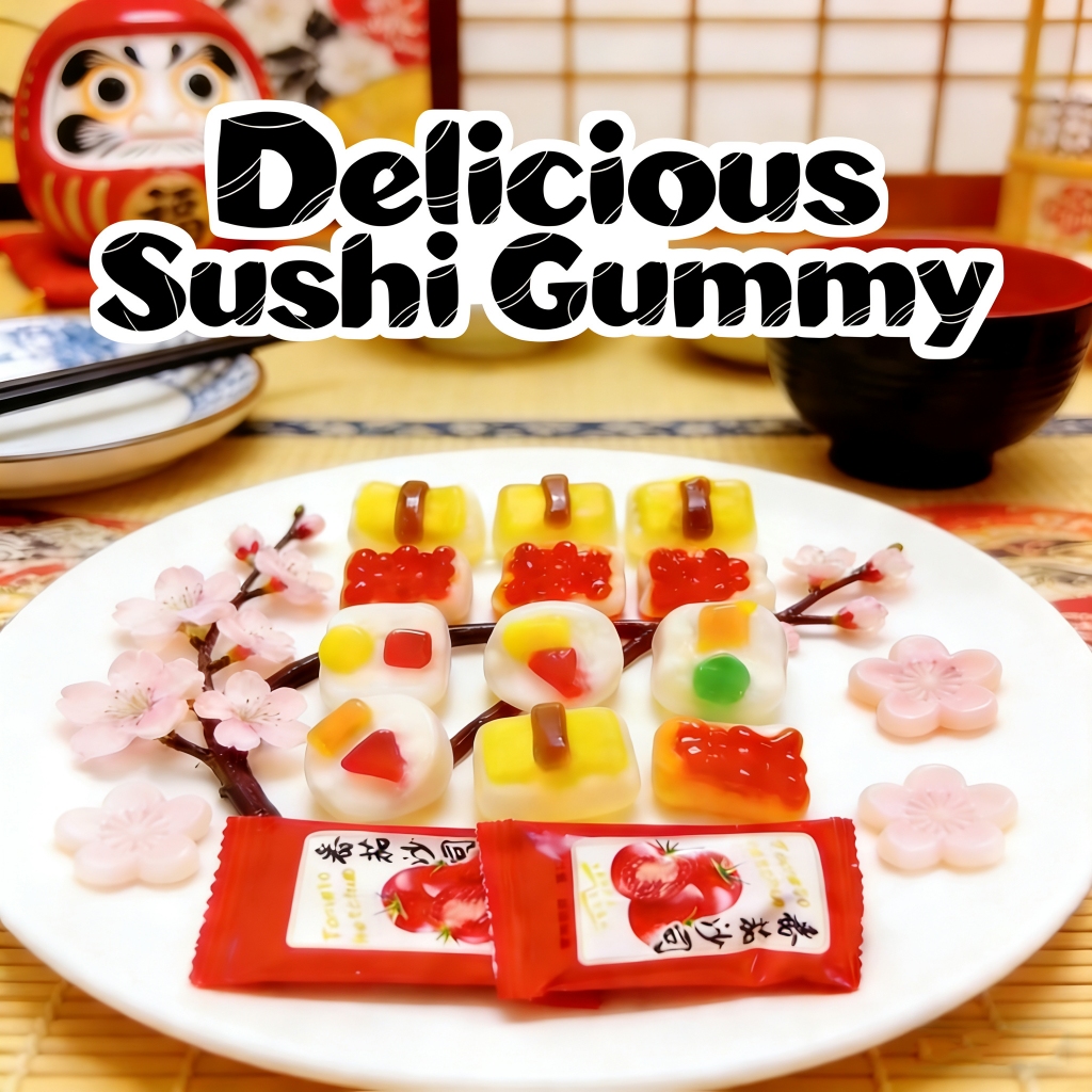 Halal Permen Lunak Pidi Sushi Gummy - Candy Toy Japan Birthday Gift Snack, Permen Lunak Rasa Buah