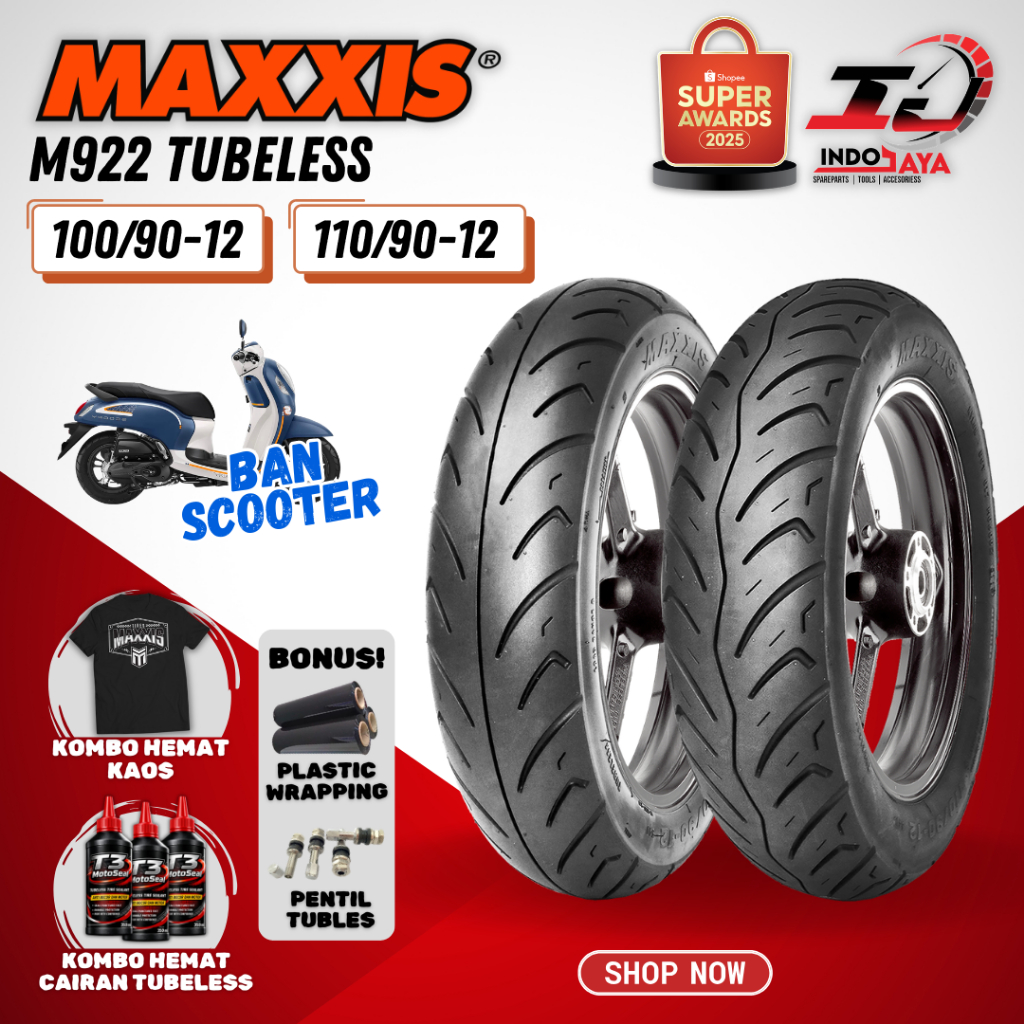 [PAKET DEPAN + BELAKANG SEPASANG] (COD) BAN MAXXIS M922 - (100/90-12 + 110/90-12 ) BAN TUBELESS / BA