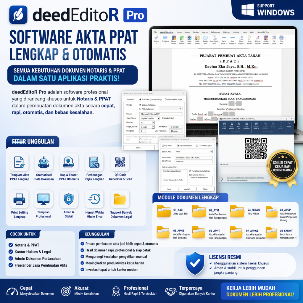 deedEditoR Pro – Software Akta PPAT Lengkap + Otomatisasi Dokumen Notaris (All-in-One Tool)