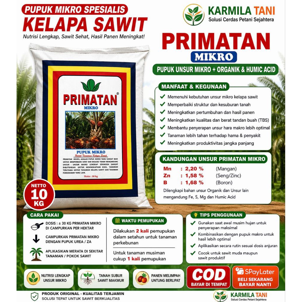 Pupuk Mikro Sawit PRIMATAN Mikro 10kg – Nutrisi Unsur Mikro Kelapa Sawit, Tingkatkan Hasil Panen & K
