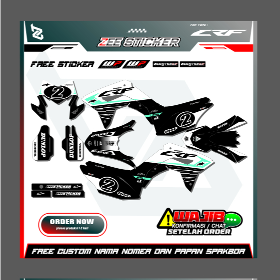 DECAL CRF 150 L CUSTOM MOTIF SIMPLE WARNA PUTIH VARIAN GLOSSY HOLOGRAM CHROME BY MVP DECAL