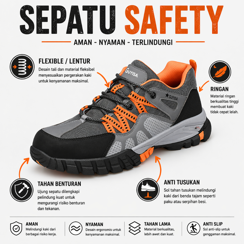 SEPATU SAFETY PRIA SPORTY ANTI PAKU UJUNG BESI SPORTY ORIGINAL SAFETY SPORT SAFETY SHOES PRIA IMPORT