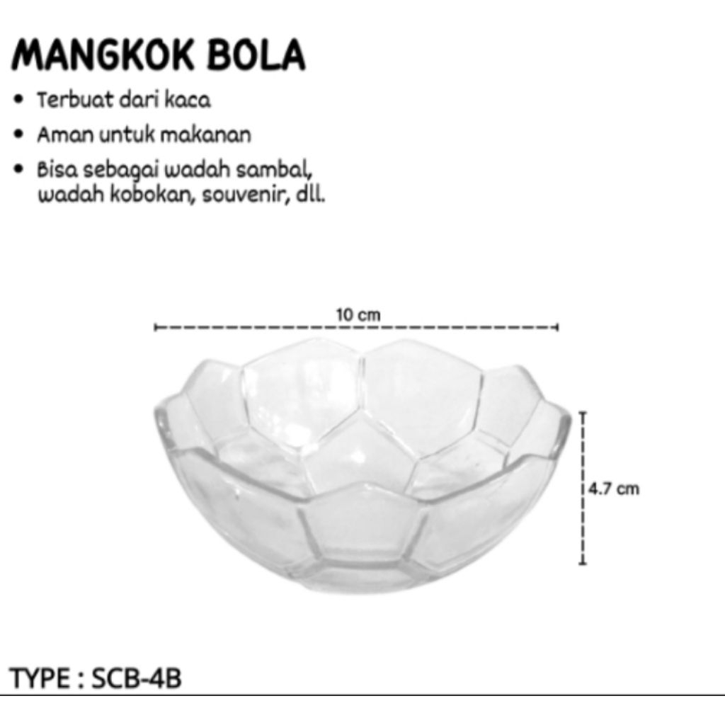 Mangkok Mangkuk Kaca Kecil Mini Untuk Sambal Souvenir Motif Bola (isi 6 pcs) SCB-4B