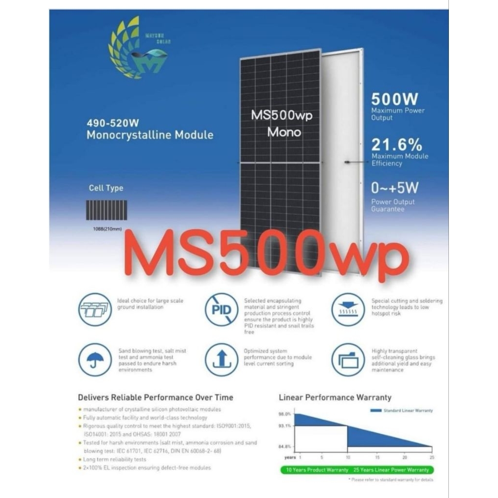 Solar Panel Maysun Solar 500WP - Efisien, Tahan Lama, Praktis