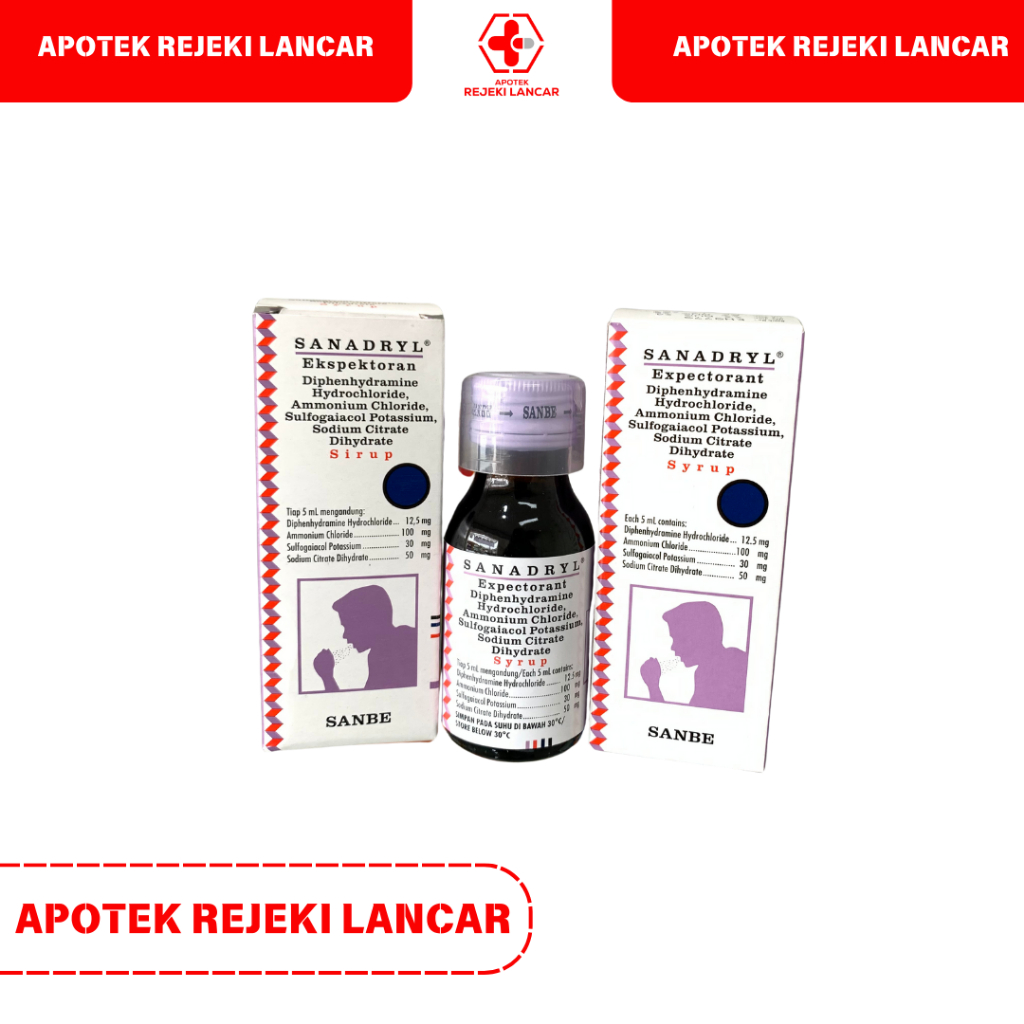 Sanadryl Ekspektoran 60 ml - Obat Batuk Berdahak Alergi & Pengencer Dahak Sirup