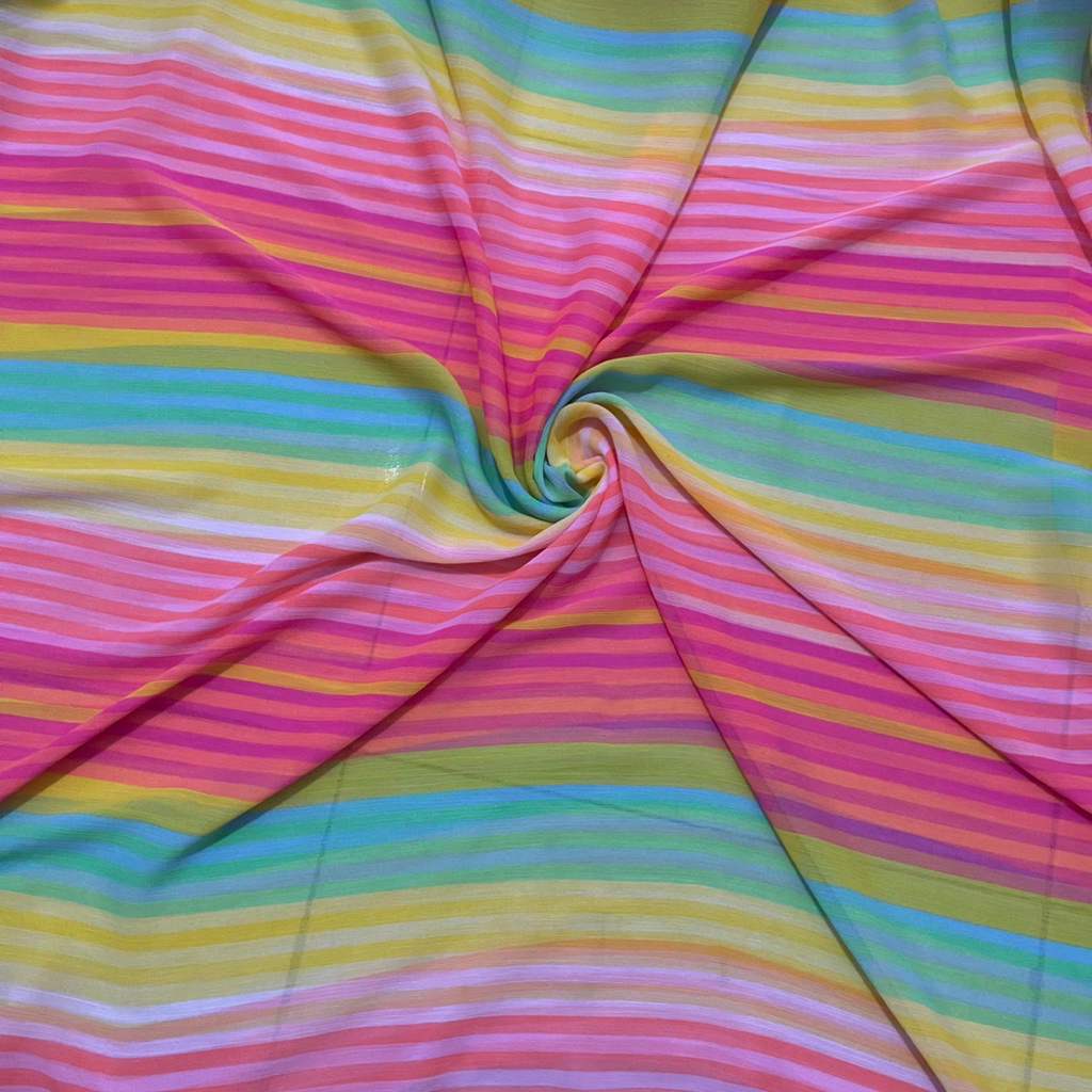 kain ceruty yoryu motif salur pelangi premium - kain sifon yoryu rainbow - kain mid yoryu premium kv