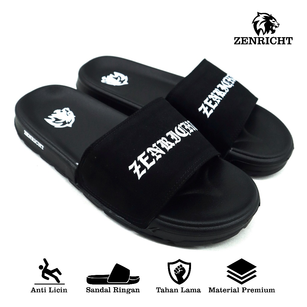 ZENRICHT Sandal Slop Pria Sandal Pria Extnd Hitam Putih Sandal Slide Pria