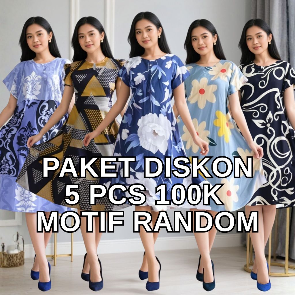 PAKET DISKON 5 PCS 100K MOTIF RANDOM | Daster Motif Dress Wanita Katun Polimikro Paket Usaha
