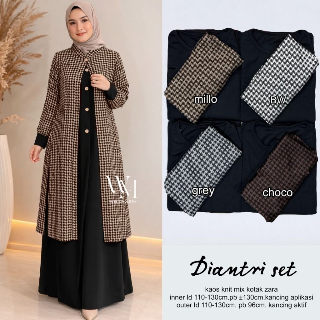 WM -Diantri Setelan Wanita Kaos Knit Mix Kotak Zara • Inner Kancing Aplikasi • Outer Kancing Aktif