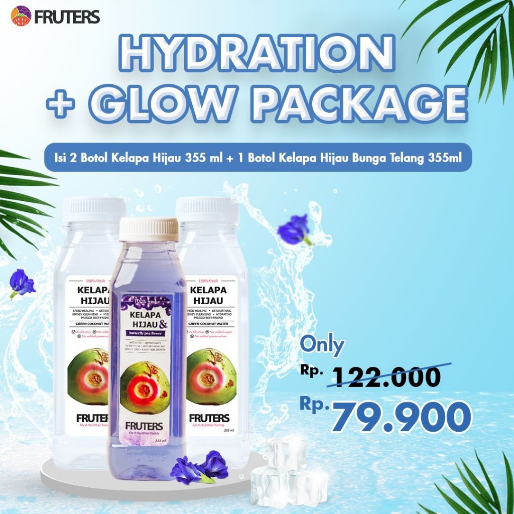 Hydration + Glow Package Kelapa Hijau 355 ml - Air Kelapa Ijo (Hijau) + Air Kelapa Hijau Bunga Telan