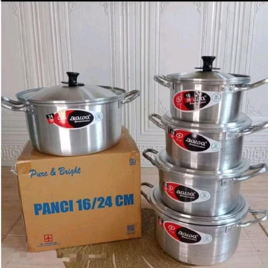 MASPION Panci SET 5 JAWA Almunium Panci Rebus 16 18 20 22 24 SET Dengan Tutup Serbaguna Kitchenware
