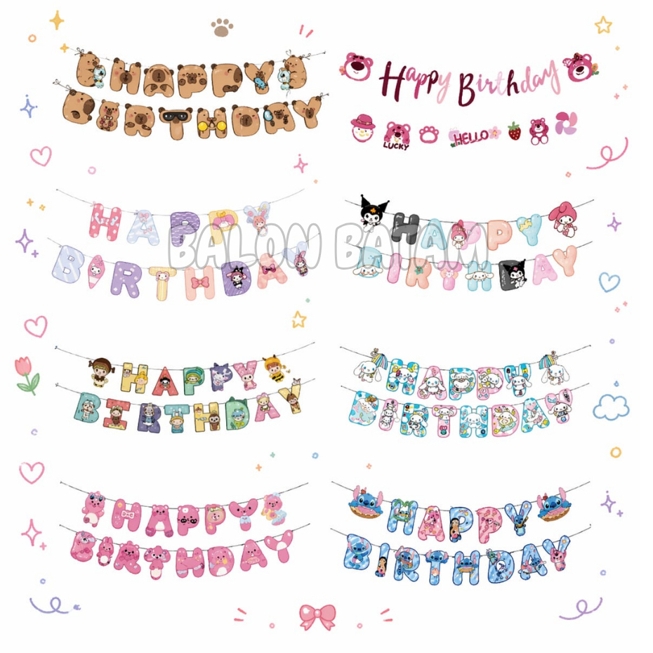 Banner Happy Birthday Sanrio kuromi Cinamoroll melody Lotso