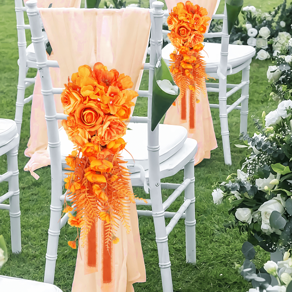 BUNGA PITA DEKORASI KURSI PENGANTIN MAWAR/HYDRANGEA ARTIFICIAL, HIASAN PERNIKAHAN, PERLENGKAPAN TUNA