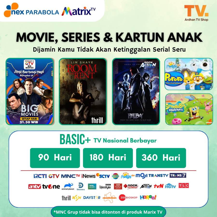 Nex Parabola Dan Matrix Paket BASIC 3, 6 dan 12 Bulan - Channel TV Nasional Berbayar