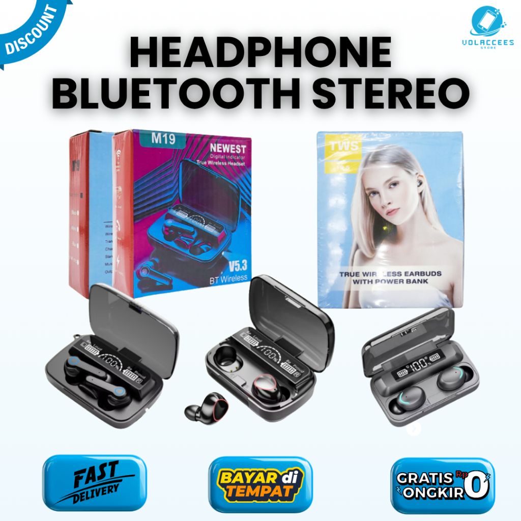 HANDSFREE TWS M19 / SPORT M10 / F9-5+ EARPHONE BLUETOOTH WIRELESS M19 TWS LED HEADSET BLUETOOTH 5.1 