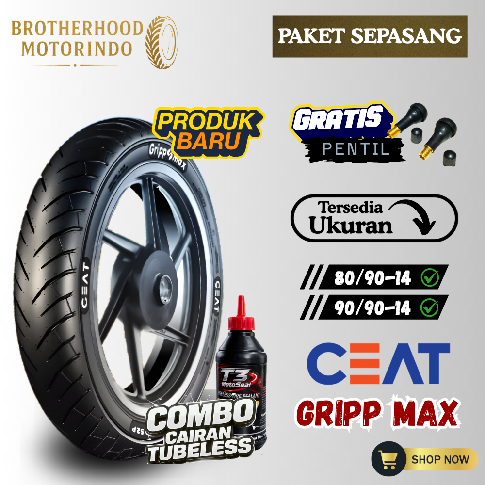 (PAKET SEPASANG) BAN CEAT GRIPP MAX TUBELESS (80/90-14 / 90/90-14) BAN TUBLES / BAN MOTOR RING 14 / 