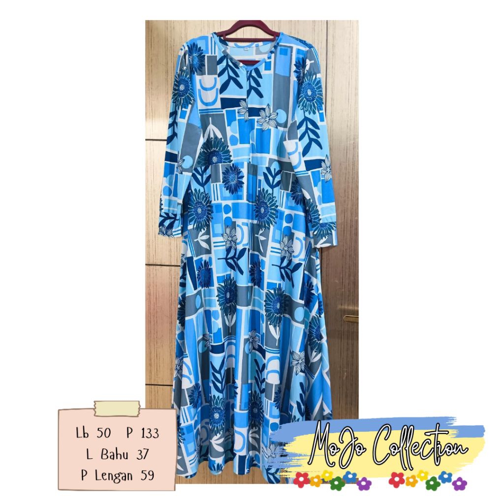 Gamis Busui Biru motif | Dress Busui Panjang | Gamis jumbo | Gamis Harian | Preloved Murah
