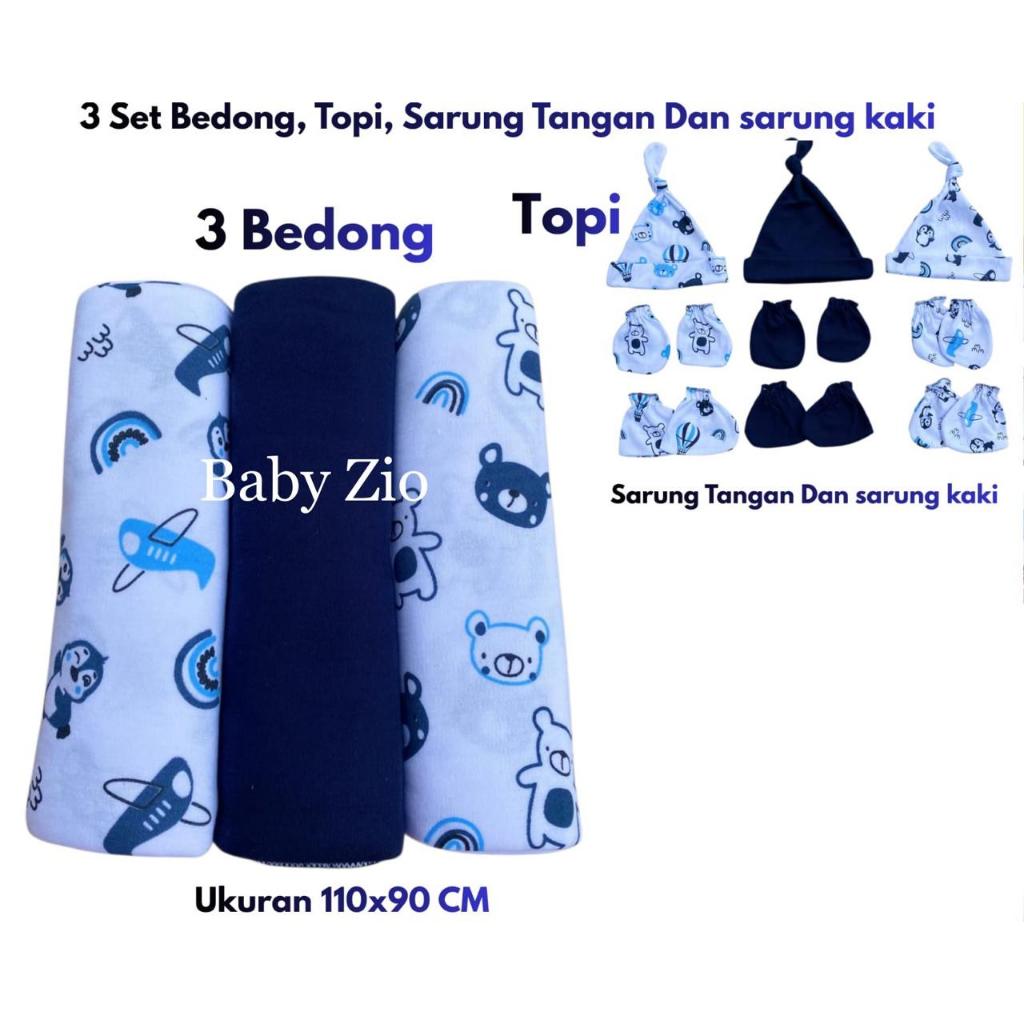 Babyzio 3 Set Bedong Topi Dan Sartaki/ Set Bedong Topi Sarung Tangan Dan Sarung Kaki