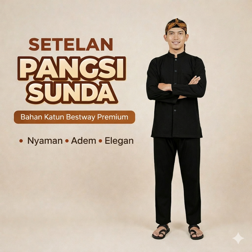 Setelan Baju Pangsi Hitam Adat Sunda Pria Dewasa Set Pakaian Berbahan BASEWAY Premium