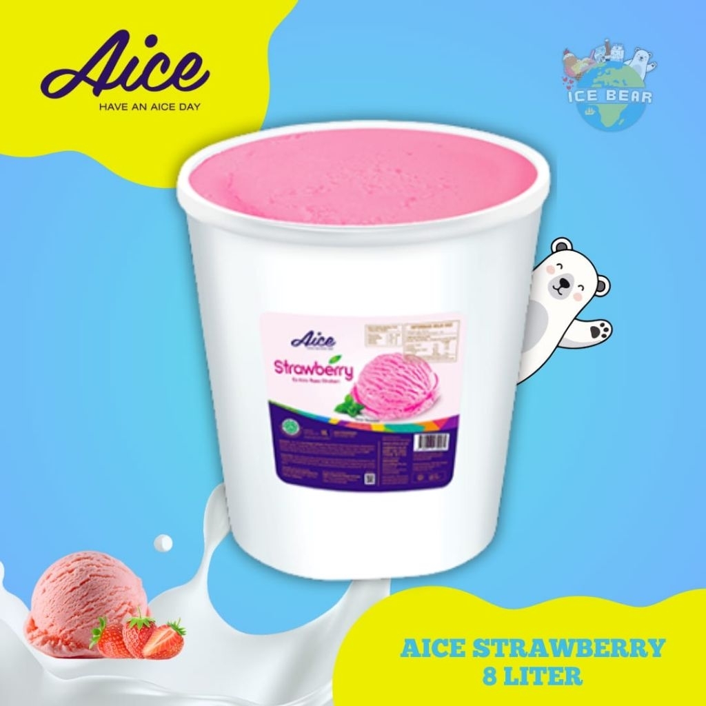 Es Krim AICE Rasa Strawberry Ukuran 8 Liter