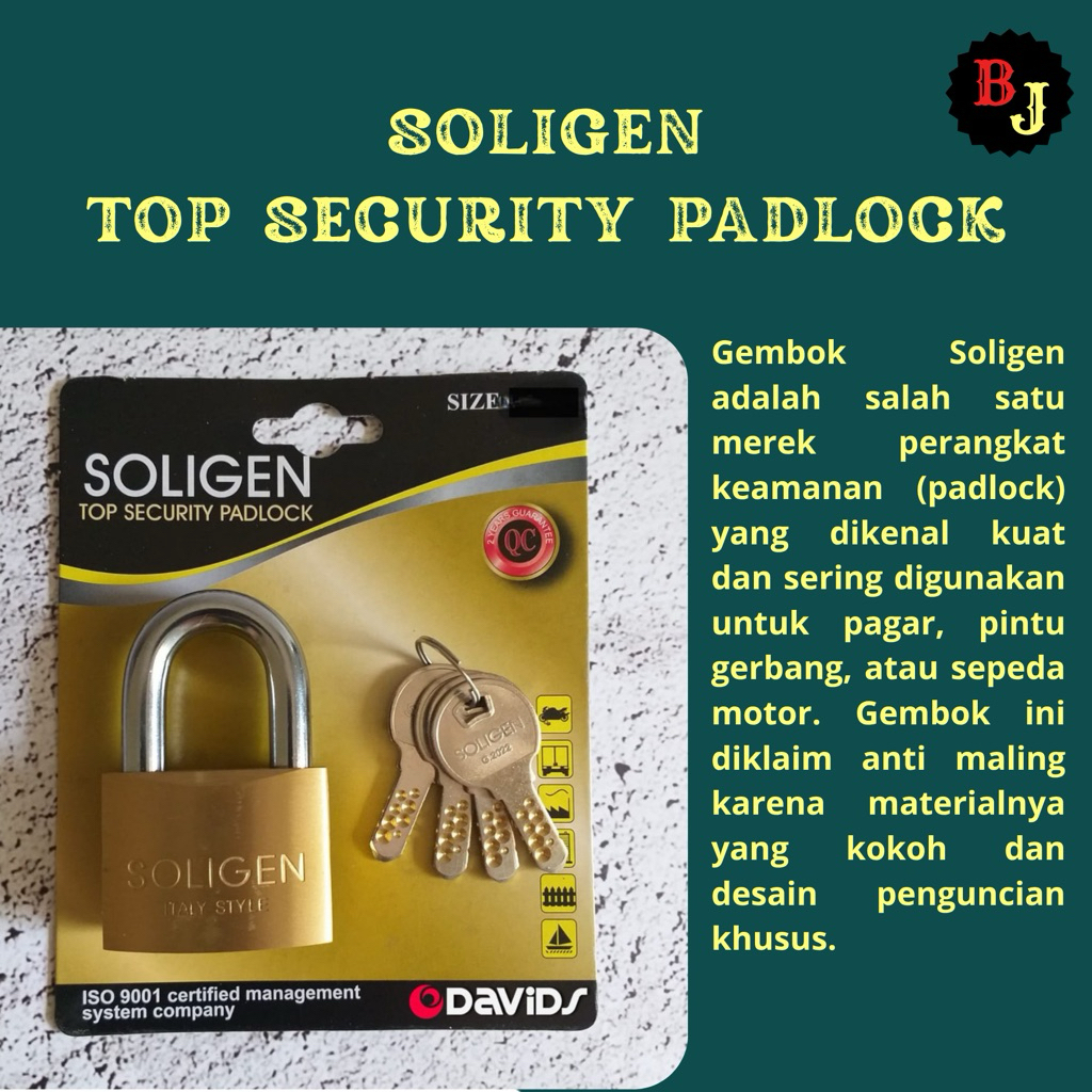 gembok kuningan soligen  top security padlock