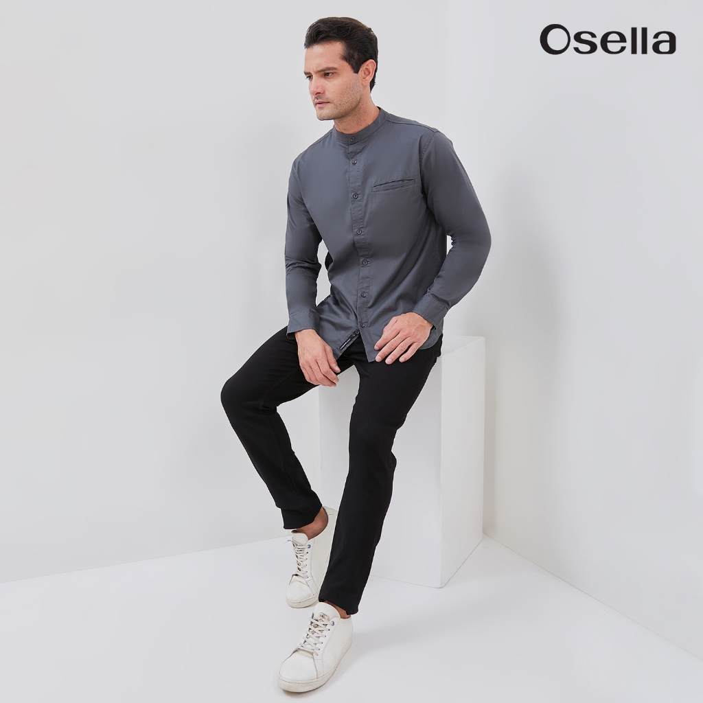 Osella Long Sleeve Koko Shirt With Twill Textured Fabric In Charcoal 203T6602 | Atasan Kemeja Koko L