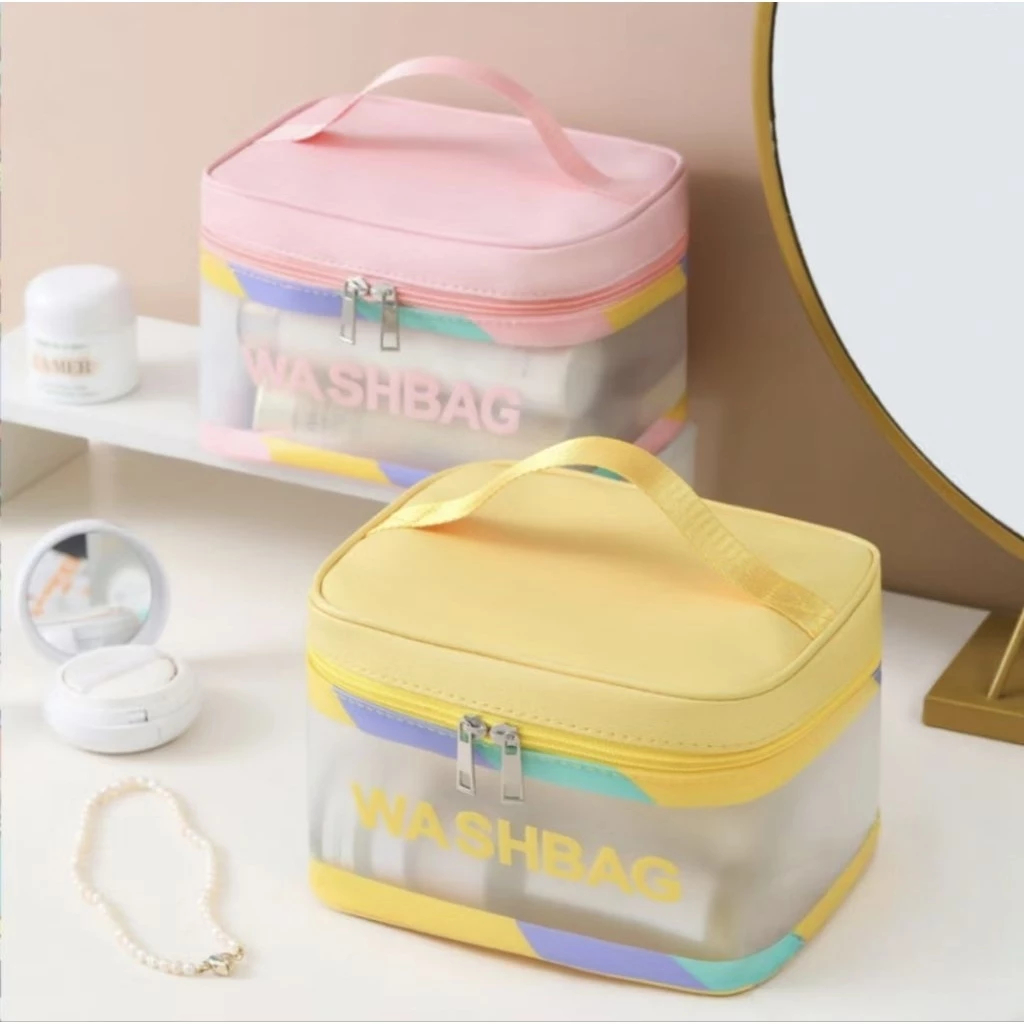 TAS KOSMETIK/WASHBAG TRANSPARANT/WATERPROOF TABUNG/TAS TRAVEL LIST COLORS RAINBOW/POUCH KOSMETIK