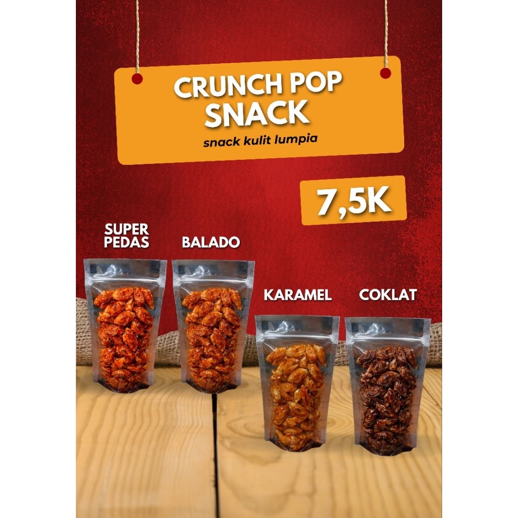 keripik kulit lumpia berbagai rasa - extra pedas, balado, caramel, dan coklat